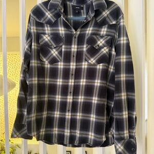 Diesel Dark Blue, White and Gold Plaid Shirt, XL and EUC